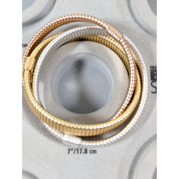 Mixed Metal Style Interlocking Triple Stretch Bracelet 7" Retro - Picture 8 of 8